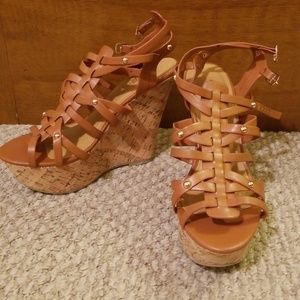 Tan strappy wedges